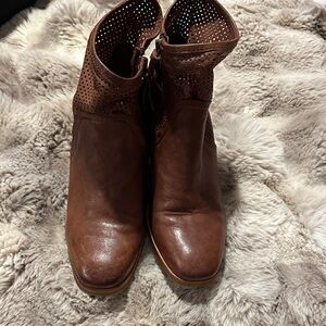 Sofft Brown Leather Perforated Ankle Boots